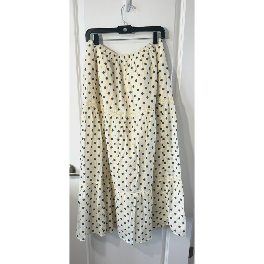 Abercrombie & Fitch Polka dot Tiered Maxi Skirt Blue White Cottagecore Prairie L